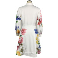 Costom  Spring Printed  Long Sleeve Dress White Dresses With Buttons For Women